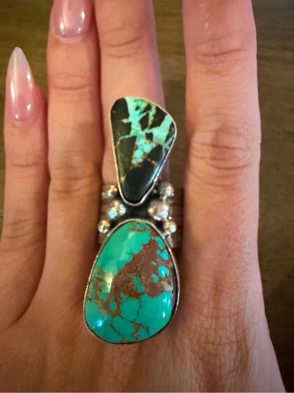 Navajo sterling silver blk jack turquoise royston ring adjustable